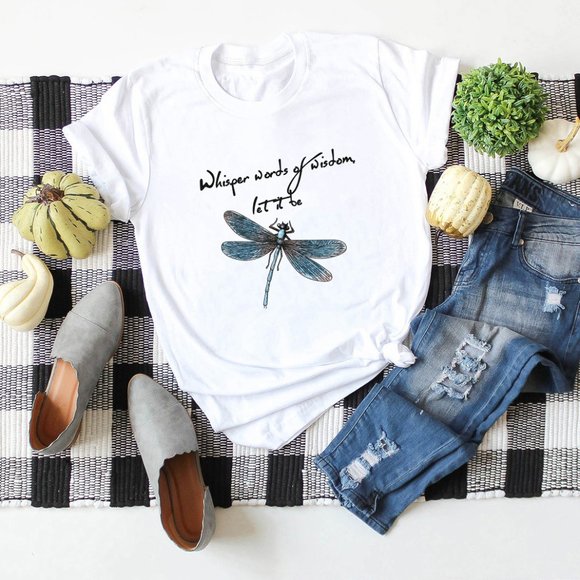 Dragonfly Whisper Words of Wisdom Let it Be Black Cotton T-shirt - Picture 6 of 7